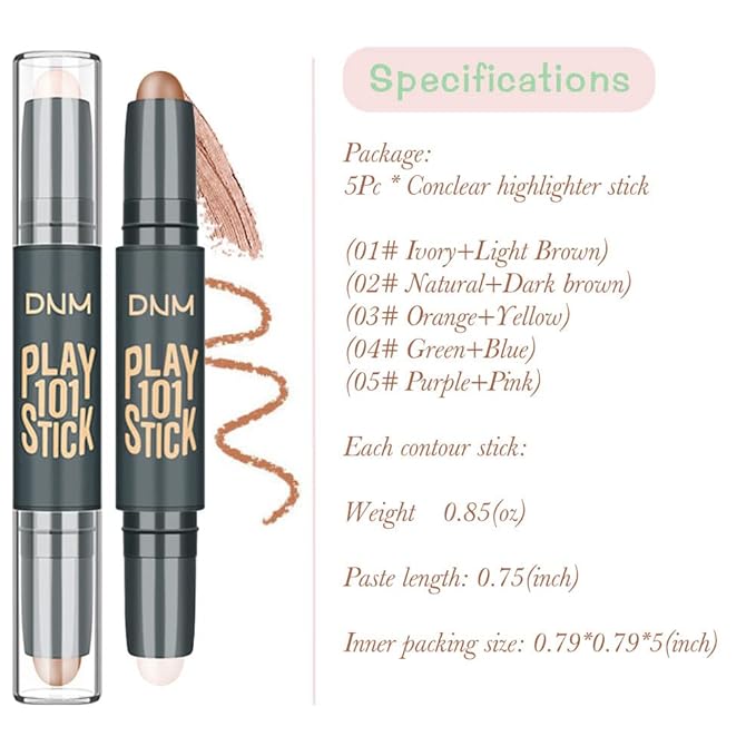 5Pcs Cream Contour Sticks Makeup Kit,Primer Face Makeup Highlighter Stick Contouring Makeup Kit for Beginners,Highlight and Contour Kit,Cream Concealer Makeup Blur Stick-Velvo Beauty