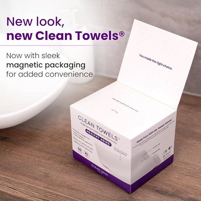 Clean Skin Club Clean Towels XL Healthy Aging™, Smooths Fine Lines Wrinkles & Texture In 6 Weeks, Treated for Extra Softness, Disposable Face Towels, Anti Aging Makeup Remover Dry Wipe (50 Ct, 1 Pack)-Velvo Beauty