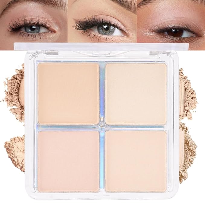 evpct Nude Eyeshadow Quad Palette, Light Nude Pink Beige Ivory Champagne Shimmer Matte Waterproof High Pigment Primer Mini Eye Shadow Palette Makeup for older Women, Smudge Proof Vegan, Bright Nudes-Velvo Beauty