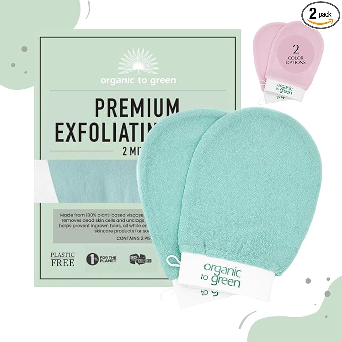 Organic to Green Premium Exfoliating Mitt for Body (2pc) – 100% Vegan Viscose Traditional Body Scrub Washcloth – Body Exfoliator (Green)-Velvo Beauty