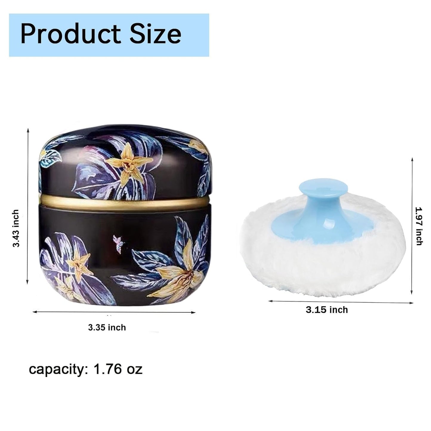 Body Powder Puff and Container, 3.35" Portable Dusting Powder Container with Soft Puff Loose Powder Case Box Jar with Lids for Baby Women Home and Travel Use-Velvo Beauty
