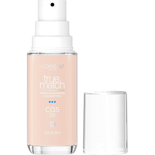 L'Oreal Paris True Match Super-Blendable Foundation, Medium Coverage Liquid Foundation Makeup, C0.5, Light, 1 Fl Oz-Velvo Beauty