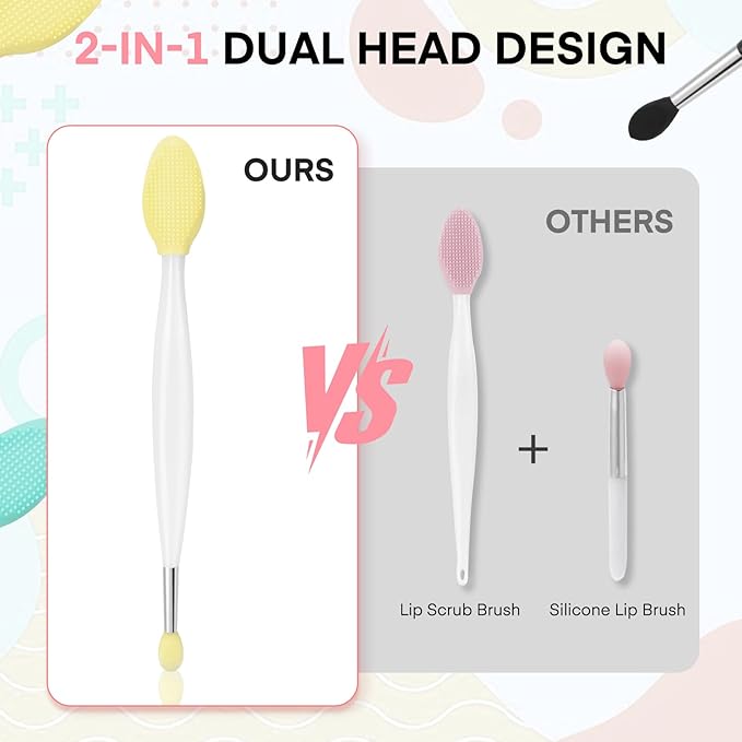 Unaone Lip Scrub Brush - 3 PCS Dual-ended Lip Scrubber Exfoliator and Silicone Lip Brush, 2-in-1 Silicone Lip Scrub Tool Lip Mask Applicator, Gentle Exfoliator & Applicator for Soft-Velvo Beauty