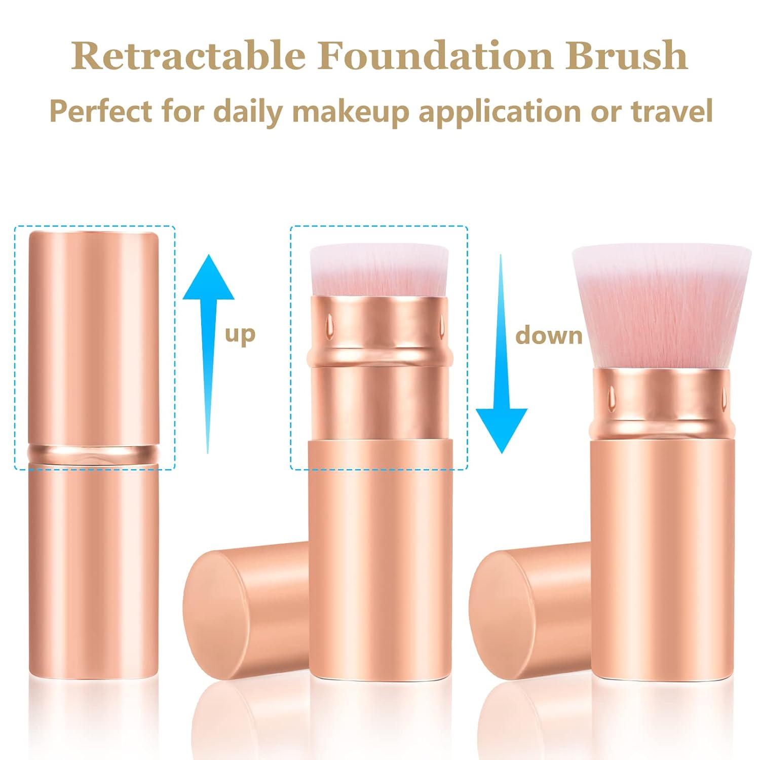 Falliny Retractable Makeup Brushes, Travel Kabuki Powder Foundation Brush, Portable Face Liquid Foundation Sunscreen Brush with Cover for Blending Liquid, Bronzer,Cream or Flawless Powder Cosmetics-Velvo Beauty