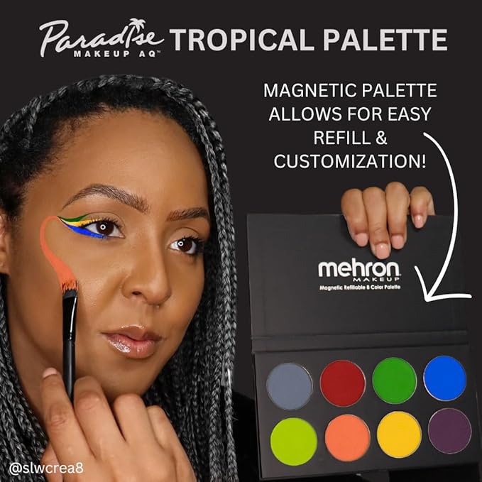 Mehron Makeup Paradise Makeup AQ 8 Color Tropical Palette | Magnetic Refillable Body Paint & Face Paint Palette | Professional Water Activated Makeup for Costumes, SFX, Halloween, & Cosplay-Velvo Beauty