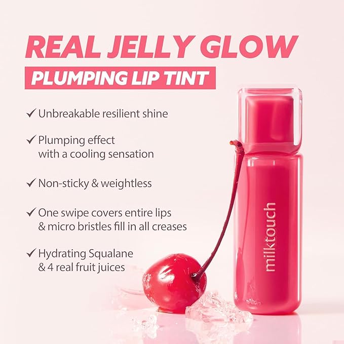 MILKTOUCH Jelly Fit Lip Tint (08 Rosy Breeze) with Cooling Plumping Effect and Water-Based Non-Sticky Texture | Long Lasting Korean Beauty Lipstain Tinted Gloss Oil Brown K Makeup-Velvo Beauty