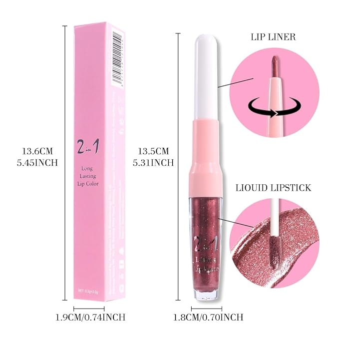 evpct Dark Wine Red Metallic Glitter Lip Liner and Lipstick Combo Lip Gloss Stain Set Makeup for Women Long Lasting Waterproof 24, Mauve Plum Frosted Metallic Shimmer Glossy iridescent Liquid Lipstick-Velvo Beauty