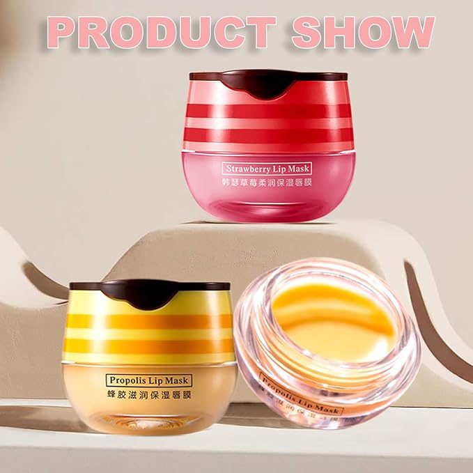 2PCS Strawberry & Honey Lip Balm, Hydrating Lip Propolis Sleeping Lip Mask, Moisturizing & Prevention Dry and Cracked Lip Scrubs Exfoliator, Lip Repair Nourishes the Lip Skin-Velvo Beauty