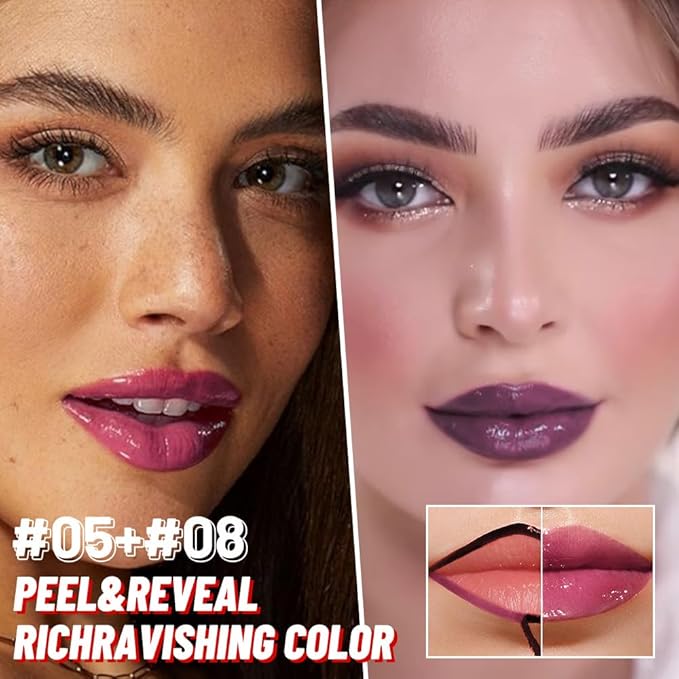 2Pcs Lip Stain Peel Off Lip Gloss oil Dual-Ended Combo, Lips Liner Stain Peel Off Masque, Long Lasting & Waterproof, Transfer-Proof Lip Tint Stain with Lip oil for All Skin Type 05#+08#-Velvo Beauty