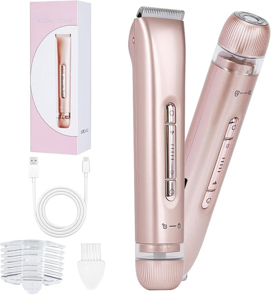 2 in 1 Women Electric Shaver, Dual Head Bikini Trimmer for Women IPX7 Waterproof Wet & Dry Use Electric Razors with Dual Heads Rechargeable Lady Trimmer for Bikini Underarm Leg Arm Body Face-Velvo Beauty