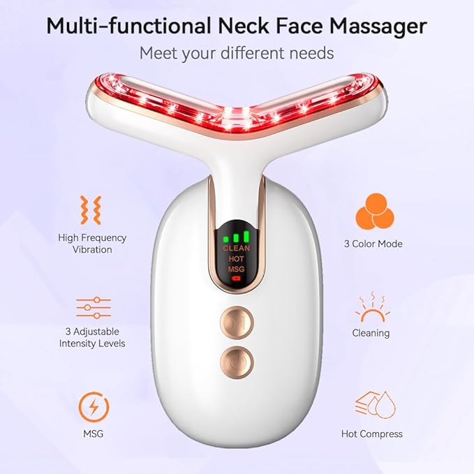 Neck Face Massager, Multifunctional Facial Massager, Face Sculpting Tool for Skin Care with Vibration, Thermal (White Gold)-Velvo Beauty