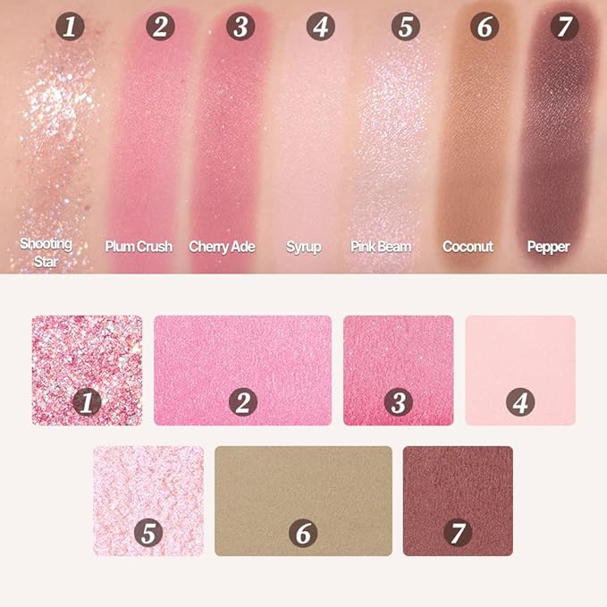 Espoir Real Eye Palette #6 Plum Soda | Everyday Multi-Use Long-Lasting and Blendable 7 Colors Eyeshadow Palette for Eyeshadow Base and Cheeks Makeup | Warm, Cool, Neutrals | Korean Makeup-Velvo Beauty