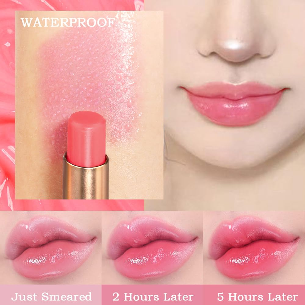 Kaely 2Pcs Strawberry Hydrating Lipstick Tinted Lip Balm, Color Changing PH Lipstick Makeup, Korean Magic Lip Stain Long Lasting Waterproof, labiales magicos 24 horas originales-Velvo Beauty
