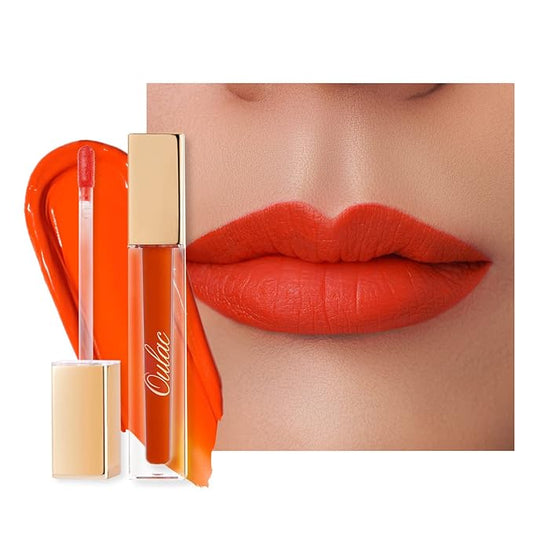 Oulac Matte Liquid Orange Lipstick for Women, Long Lasting Lipstick Waterproof Lip Stain, No Transfer, Creamy High Pigmented Formula with Rose Oil, Vegan & Cruelty-Free,Orange Red M07-Velvo Beauty