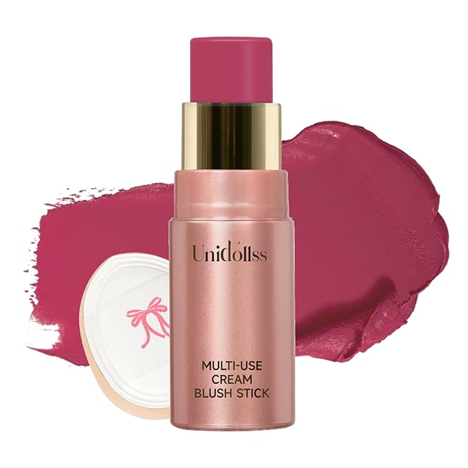 Multi-Use Makeup Cream Blush Stick, Unidollss 3-in-1 Buildable Blush Stick for Cheeks, Eyes, and Lips, Hydrating formula, All day wear, Easy Application with Thumb Puff Included (04 FLIRT)-Velvo Beauty