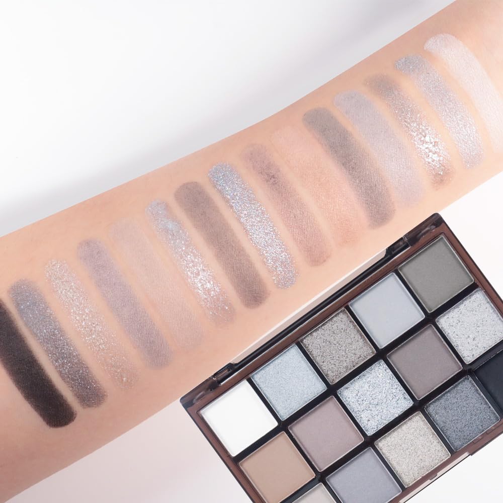 Smokey Black Eye Shadow Makeup Palette,15 Colors Gray Silver Dark Shimmer Matte Makeup Pallet,Long Lasting Waterproof Blendable for Daily and Halloween,Vegan,Cruelty -free-Velvo Beauty