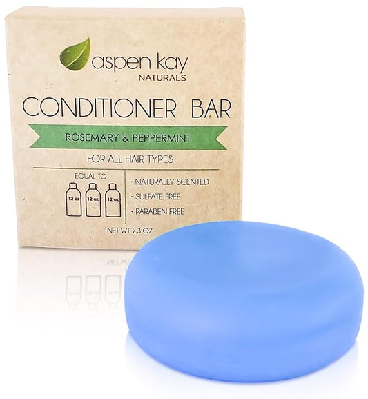 Aspen Kay Naturals Conditioner Bar, Made With Natural & Organic Ingredients, All Hair Types including frizzy hair, 2.3 Ounce Bar. (Rosemary & Peppermint)-Velvo Beauty
