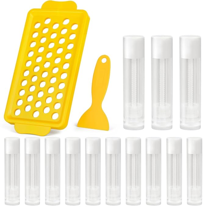 LotFancy Lip Balm Tubes with Filling Tray and Spatula, 50Pcs 5.5ml (3/16 Oz) Clear Lip Balm Containers with White Caps, BPA Free & Leak Free Lip Balm Making Kit-Velvo Beauty