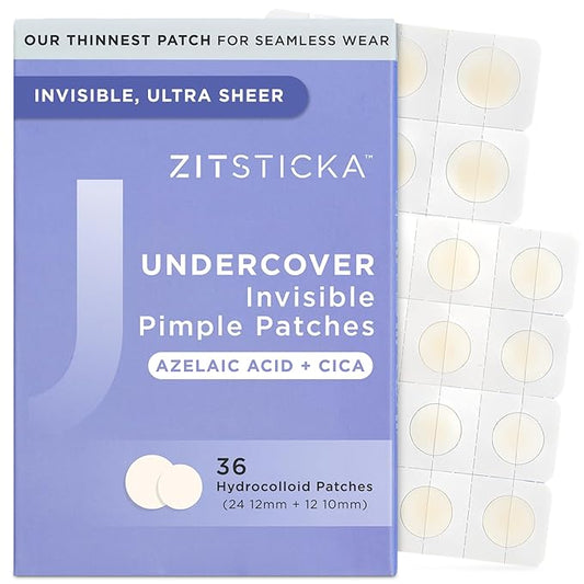 ZitSticka Invisible Pimple Patches for Face, Hydrocolloid Patches, Ultra-Thin Clear Azelaic Acid & CICA Blemish Patches, Pimple Stickers (UNDERCOVER 36 Count)-Velvo Beauty
