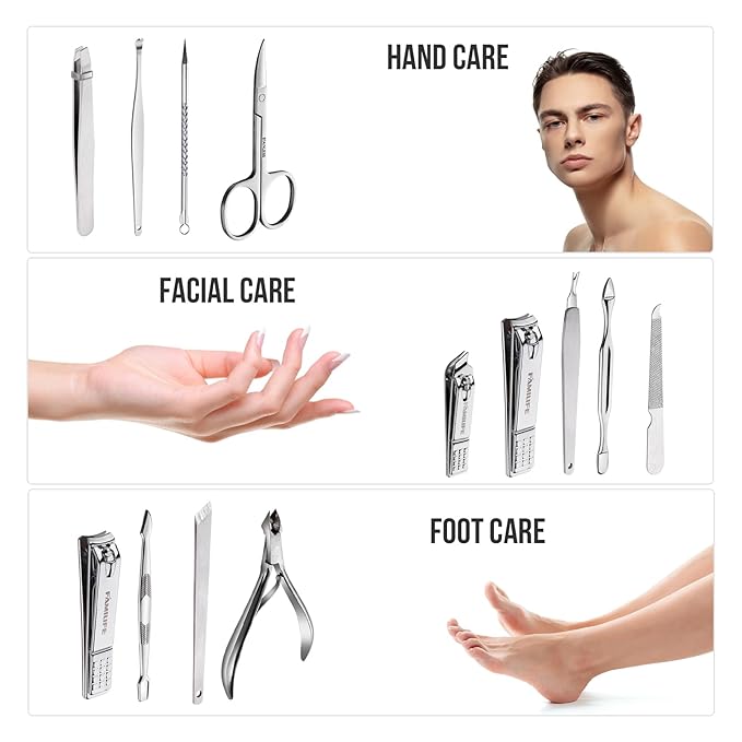 FAMILIFE Manicure Set, Nail Professional Kit Manicure Kits Nail Clipper Sets, 13PCS Stainless Steel Pedicure Sets Mens Grooming Tool, with Brown Leather Travel Case for Men-Velvo Beauty