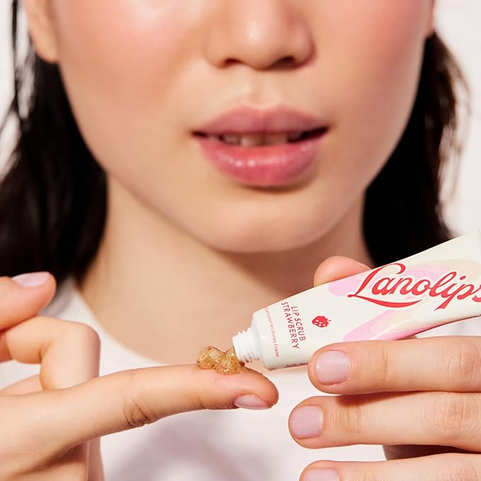 Lanolips Lip Scrub - Natural Lip Exfoliator Made with Lanolin, Vitamin E & Finely Ground Strawberry Seeds - Gentle Sugar Scrub for Healthy, Soft Lips - Strawberry (.35 oz)-Velvo Beauty