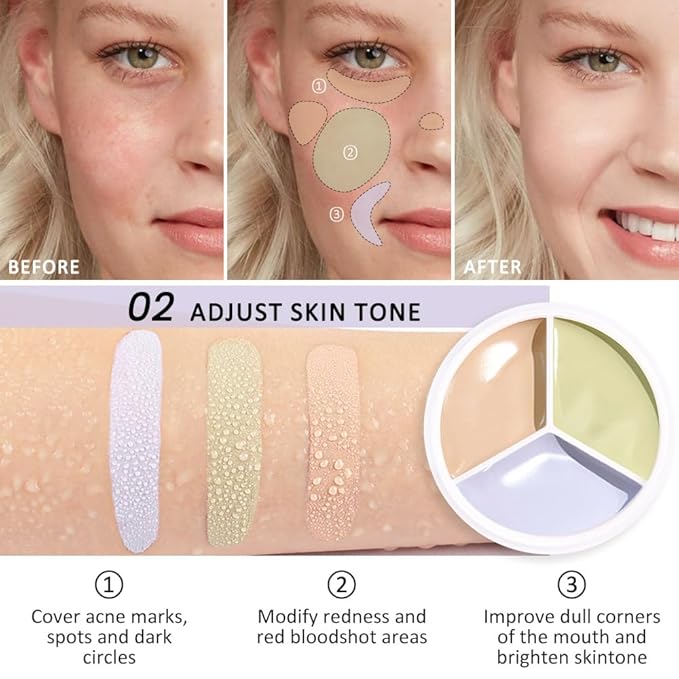 Kaely 3Pcs Tri Color Concealer Pot,Color Correcting Concealer for Dark Circles Spots,Cream Concealer Full Coverage,Foundation Contour Makeup Palettes,under Eye Brightener corrector de ojeras,01+02+03-Velvo Beauty