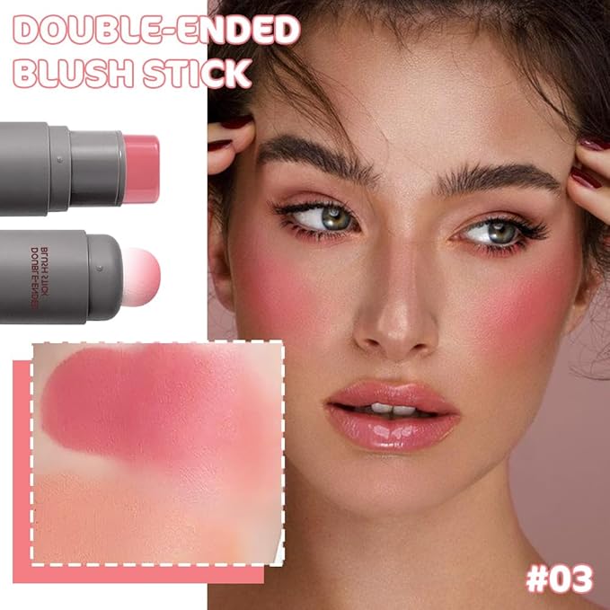 Cream to Powder Blush Stick, High Impact Color, Moisturizing Face Makeup (03#, 1 Count (Pack of 1))-Velvo Beauty