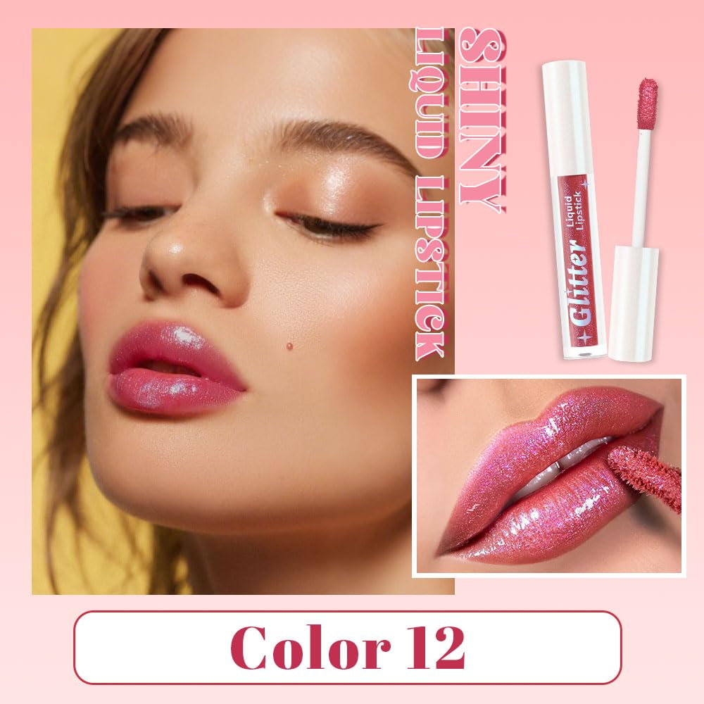 Dark Pink Metallic Lipstick for Women,Lightweight Glitter Sparkling Liquid Lipsticks,Shimmer Lip Gloss Stain Long Lasting Waterproof Smudge Proof Non-Drying 24 Hour Full Coverage Lip Makeup,Vegan-Velvo Beauty
