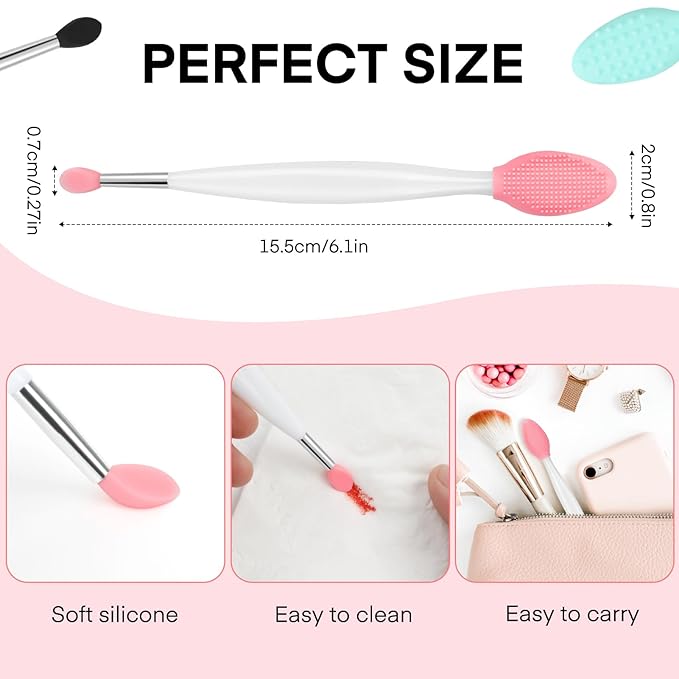 Unaone Lip Scrub Brush - 3 PCS Dual-ended Lip Scrubber Exfoliator and Silicone Lip Brush, 2-in-1 Silicone Lip Scrub Tool Lip Mask Applicator, Gentle Exfoliator & Applicator for Soft-Velvo Beauty