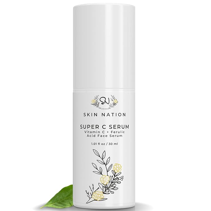 Skin Nation Super Hydrating Vitamin C Face Serum with Ferulic Acid, Aloe Vera, Rosehip Oil, Can Help Smooth Skin Texture and Supports Firmer Skin, for Dry and Sensitive Skin-Velvo Beauty