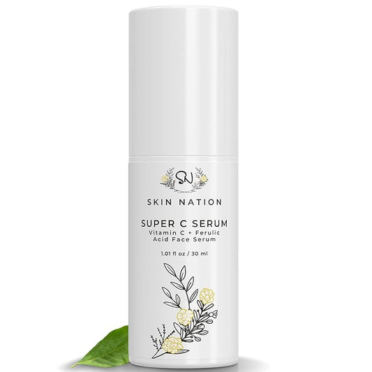 Skin Nation Super Hydrating Vitamin C Face Serum with Ferulic Acid, Aloe Vera, Rosehip Oil, Can Help Smooth Skin Texture and Supports Firmer Skin, for Dry and Sensitive Skin-Velvo Beauty