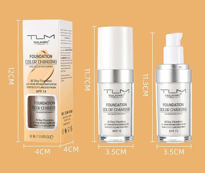 TLM Foundation Color Changing,TLM Colour Changing Liquid Foundation Hides Wrinkles & Lines,BB Cream Makeup Base Concealer Cover Moisturizing Fluid for all Skin Tone SPF15(30ML)-Velvo Beauty