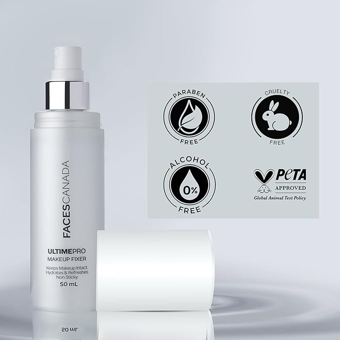 Faces Canada UltimePro Makeup Fixer Spray | Keeps Makeup Intact & Long-Lasting | Hydrating, Non-Sticky Mist for Fresh Finish | Lightweight & Refreshing | 1.69 Fl Oz (50ml)-Velvo Beauty