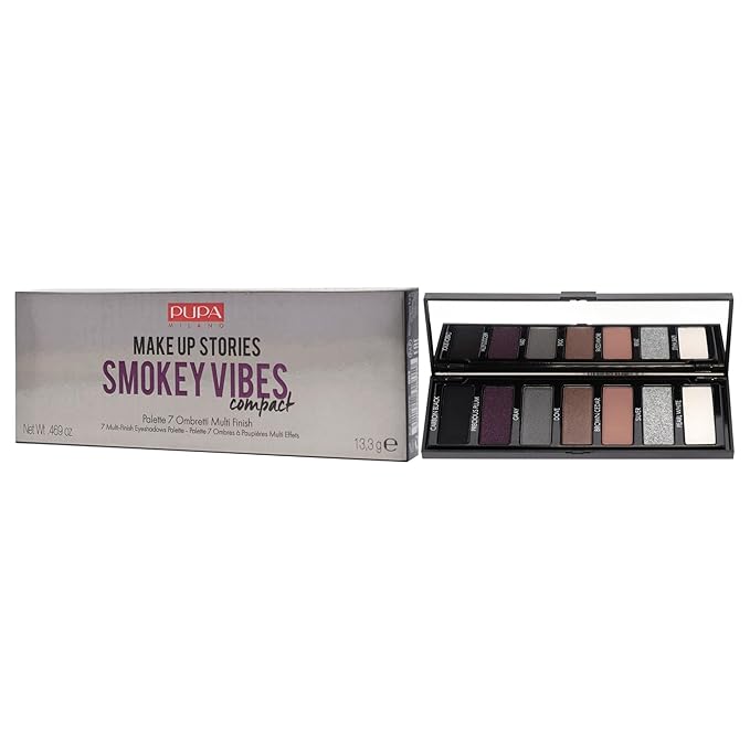 Pupa Milano Make Up Stories Eyeshadow Palette 002 Smokey Vibes - 7-Shade Shadow Collection with Matte, Satin, and Metallic Color Options - High Pigment Formula - Soft, Blendable Texture - 0.469 oz-Velvo Beauty