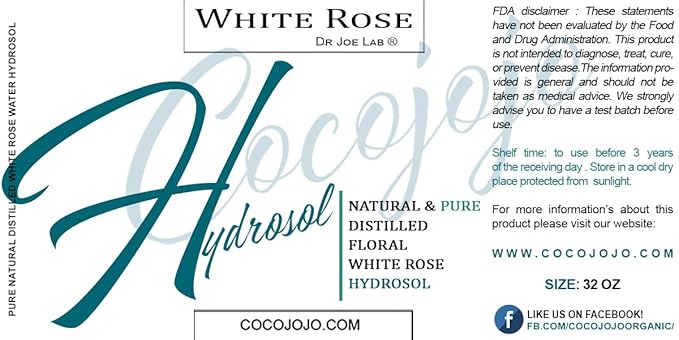 Dr Joe Lab White Rose Water Hydrosol - Pure Natural Distilled Bulgarian Rosewater Non-GMO Vegan Hydrating Toning Spray Mist Face Hair Skin Pores Locs Dreads - Packaging May Vary (32 oz)-Velvo Beauty