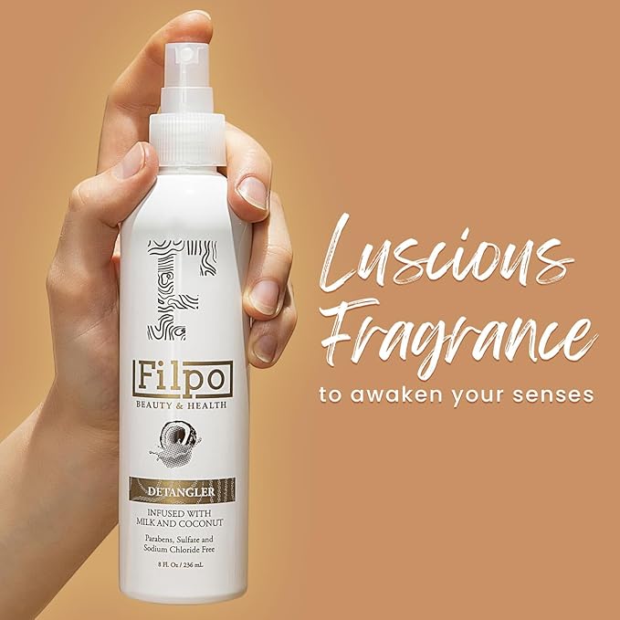 FILPO Beauty Hair Detangler Spray - 6 in 1 Coconut Milk and Argan Oil Infused Hydrating Anti-Frizz Leave-in Conditioner for Curly Hair-Velvo Beauty