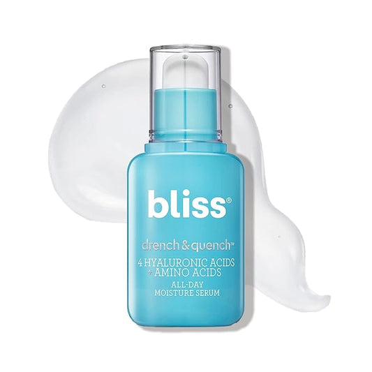 Bliss Hyaluronic Acid Drench & Quench Facial Serum – Hydrating Serum for Dry, Sensitive Skin - Lightweight Gel Formula for Deep Hydration & Plump Skin - Clean, Cruelty-Free - 1 Fl Oz-Velvo Beauty