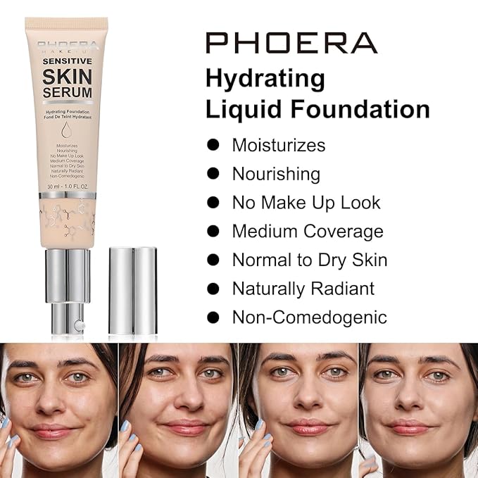 PHOERA Hydrating Serum Foundation,Makeup Base Foundation Hypoallergenic and Flawless Full Coverage.(N01 Porcelain)-Velvo Beauty