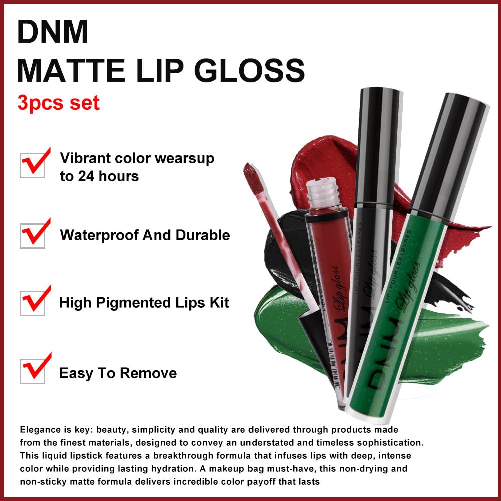evpct 3Pcs Dark Black Emerald Green Red Matte Liquid Lipstick Lip Stain Sets for Women Matte+Lipstick Long Lasting 24 hr Hours Magic Lipstick 24 Hours original Waterproof 20#-Velvo Beauty