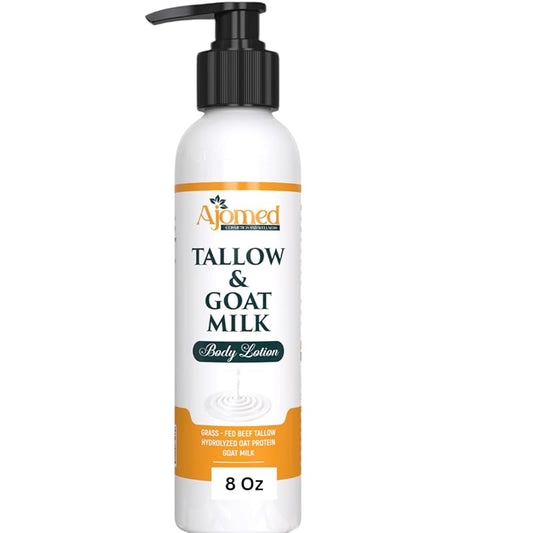 Grass Fed Beef Tallow & Goat Milk Body Lotion for Sensitive Skin, Organic Tallow Lotion - Soothes Dry Patches, Goat Milk Moisturizer - Handmade Tallow Body Lotion (Oatmeal & Honey, 8 Oz)-Velvo Beauty