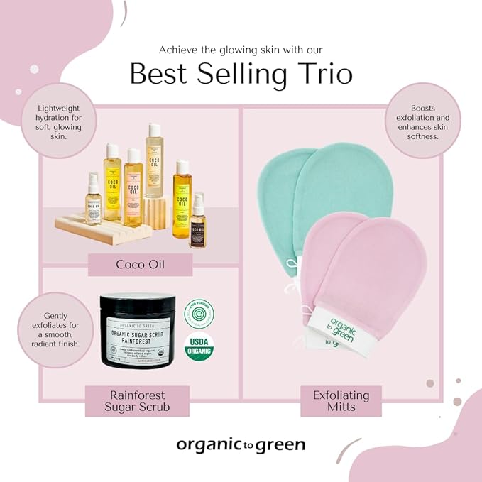 Organic to Green Premium Exfoliating Mitt for Body (2pc) – 100% Vegan Viscose Traditional Body Scrub Washcloth – Body Exfoliator (Pink)-Velvo Beauty