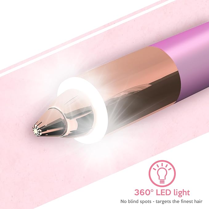 Mini Portable Painless Eyebrow Remover Trimmer for Women, Eyebrow Razor Epilator Pen,18K Gold-Plated Hypoallergenic Precision Pencil-tip. 360° LED Light for Instant and Painless Hair Remover.-Velvo Beauty