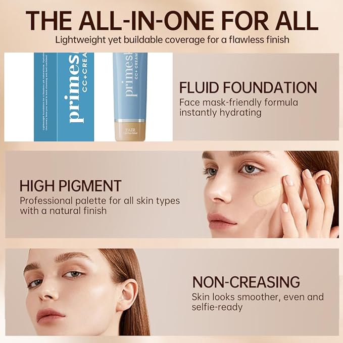 Primeskin Cc Cream for Older Women,Korean Cc Cream, Self Adjusting for Mature Skin, Satin Skin Korean 1.69 Fl Oz/50ml (MEDIUM)-Velvo Beauty