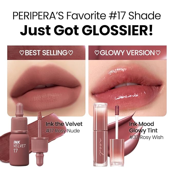 Peripera Ink Mood Glowy Tint | Lip-Plumping, Naturally Moisturizing, Lightweight, Glow-Boosting, Long-Lasting, Comfortable, Non-Sticky, Mask Friendly, No White Film 033 ROSY WISH-Velvo Beauty