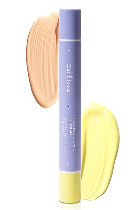 herbloom Bakuchiol Dual Vita Eye Cream | Korean Eye Cream for Dark Circles & Fine Lines | Day & Night Eye Cream for Sensitive Skin | Eye Moisturizer W/Vitamin A & K 0.54 Fl Oz-Velvo Beauty
