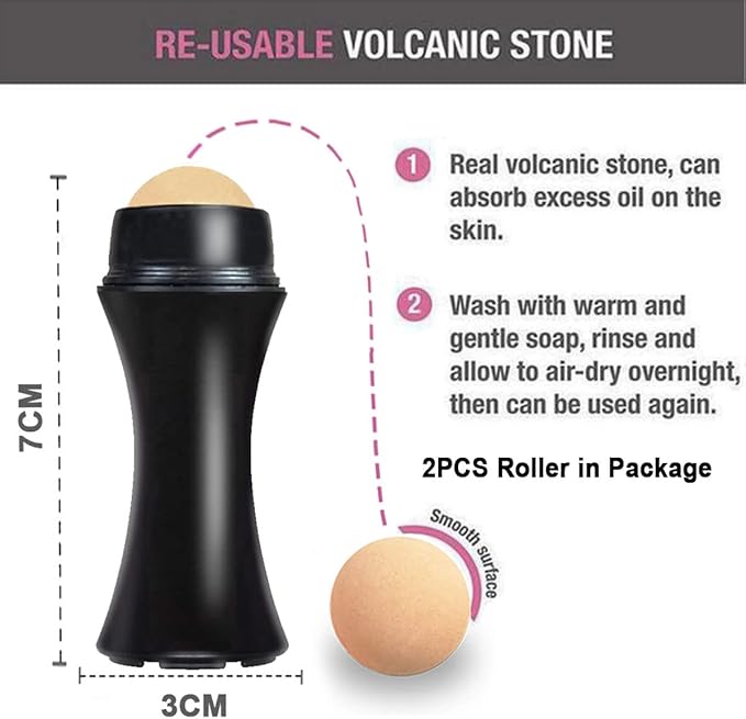 2Pcs Volcanic Face Roller Oil Control On The Go Oil-Absorbing Blotting Tool Natural Volcanic Roller Stone Ball (Black and White)-Velvo Beauty