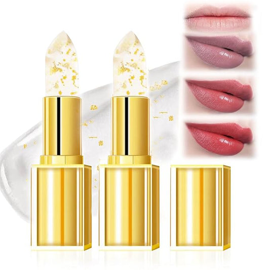 Transferproof Color Changing Lipstick, Gold Crystal Ph Lipstick Color Changing Lipsticks for Women Girls, Temperature Change Moisturizer,Long Lasting 24 Hours Moisturizing Glossy Shine Lip Gloss(2Pcs)-Velvo Beauty