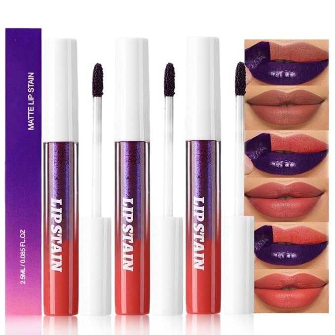 evpct 3Pcs Peel Off Lip Stain Tints, Nude Brown Orange Red Matte Liquid Lipstick Lip Stain Long Lasting Waterproof for Women, Non-sticky Lipstick Peel Off High Pigment No Faded Smudge-proof Lip Stains-Velvo Beauty