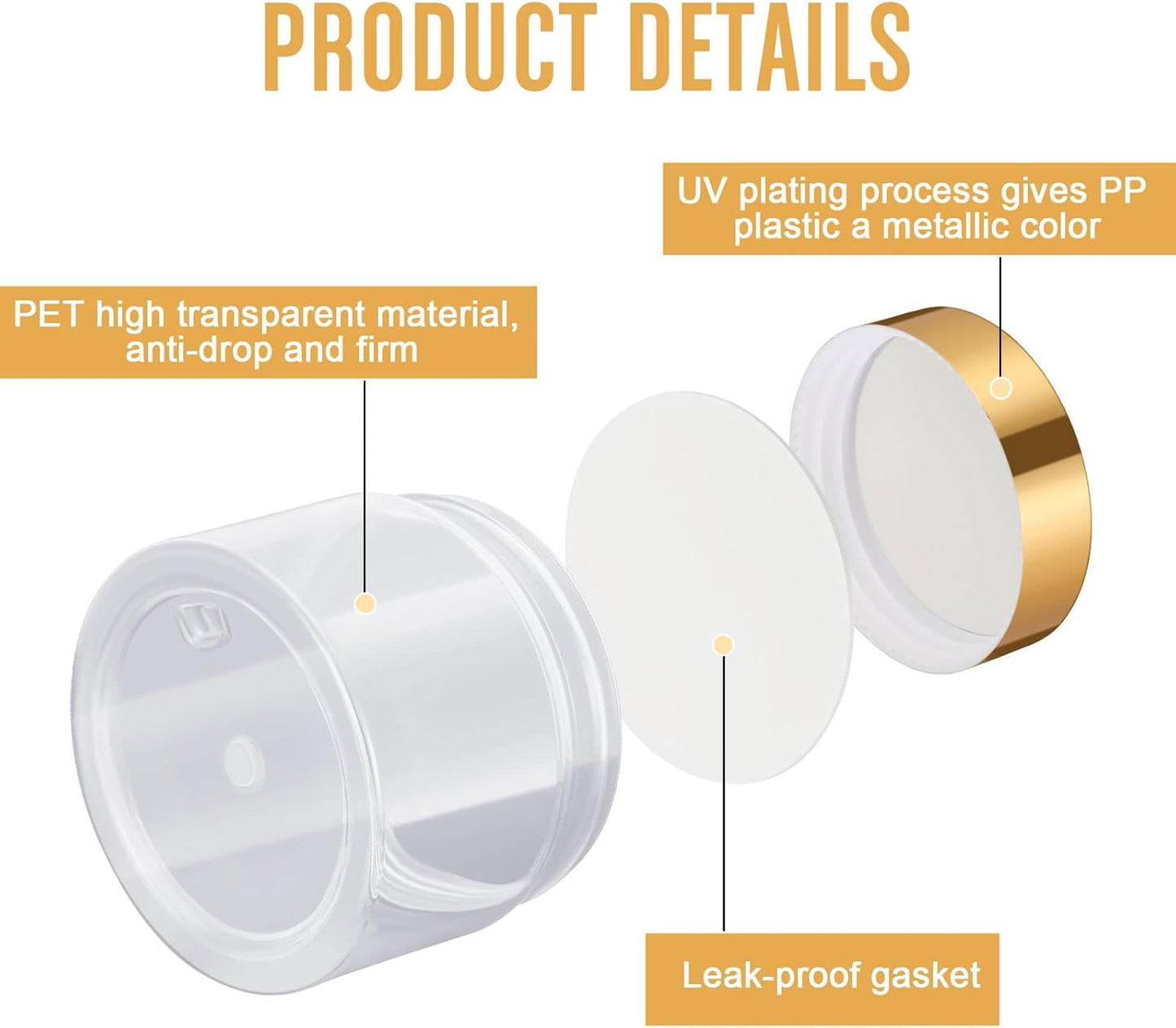 SATINIOR 100 Pcs Plastic Jars with Lids Small Containers Lids Wide Mouth Small Plastic Containers for Lotion Cream Rhinestones Body Butters Travel Storage(2 oz,Gold)-Velvo Beauty