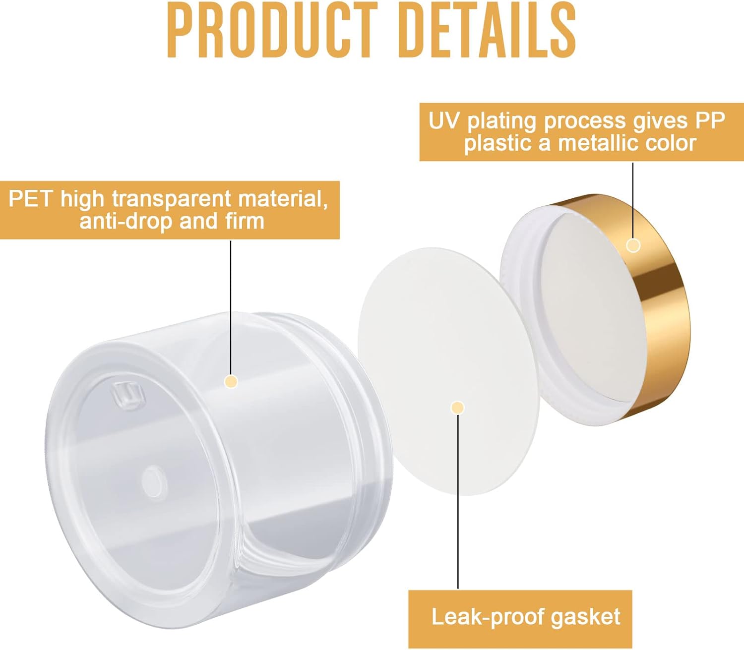 SATINIOR 100 Pcs Plastic Jars with Lids Small Containers Lids Wide Mouth Small Plastic Containers for Lotion Cream Rhinestones Body Butters Travel Storage(2 oz,Gold)-Velvo Beauty
